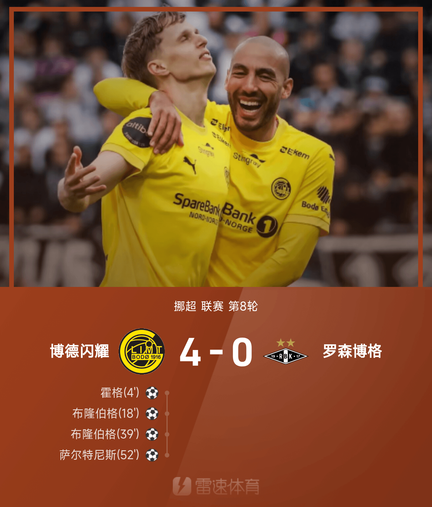 ⚽挪超战报：布隆伯格双响，博德闪耀4-0大胜罗森博格